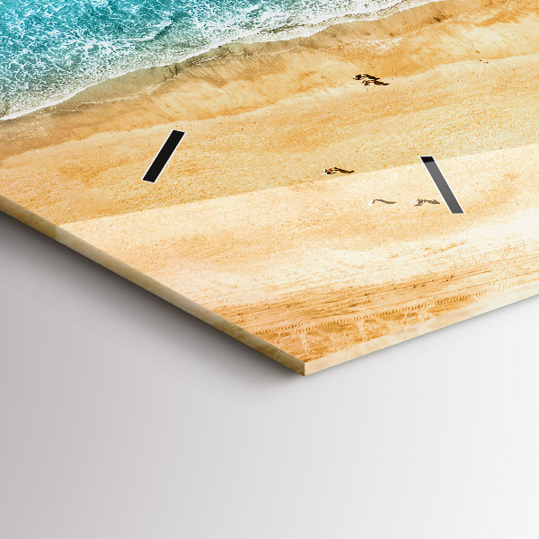 Glass wall clock rectangular sea beach people
