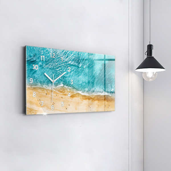 Glass wall clock rectangular sea beach people