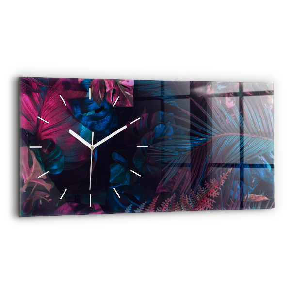 Glass wall clock rectangular Exotic flowers