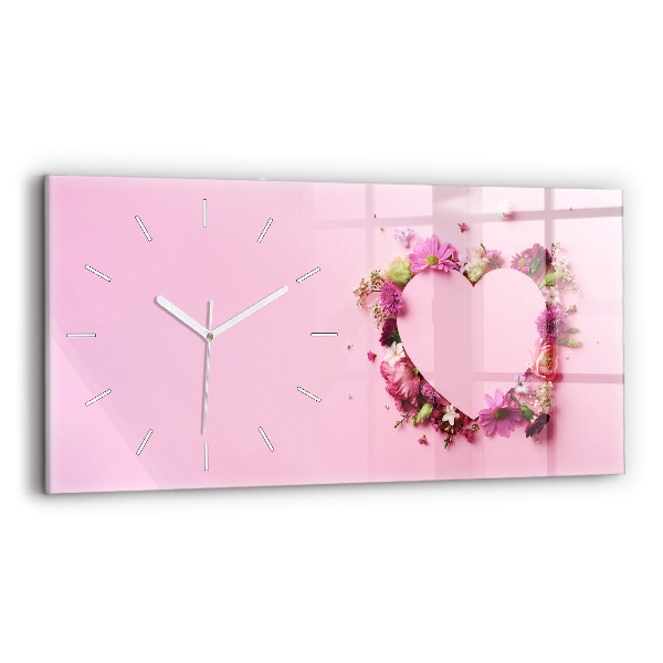 Glass wall clock rectangular Heart of flowers