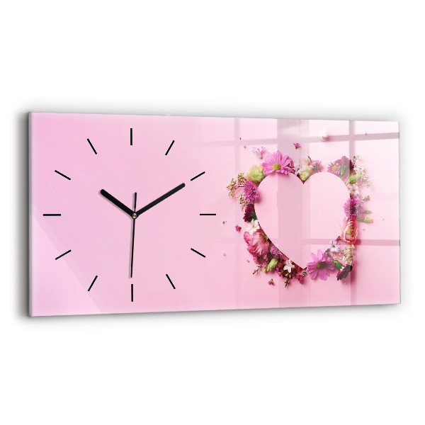Glass wall clock rectangular Heart of flowers