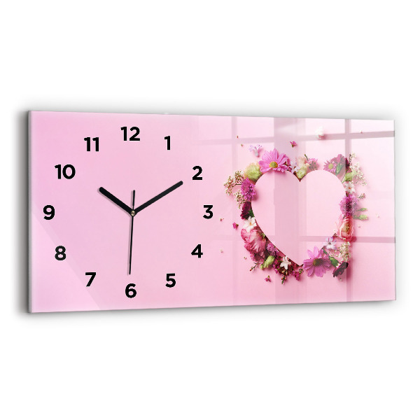 Glass wall clock rectangular Heart of flowers