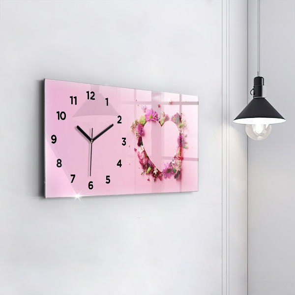 Glass wall clock rectangular Heart of flowers
