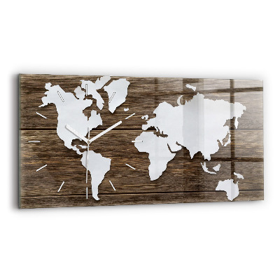 Glass wall clock rectangular World Map on boards