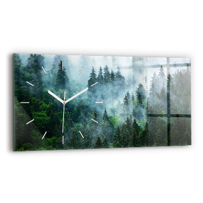 Glass wall clock rectangular Misty forest