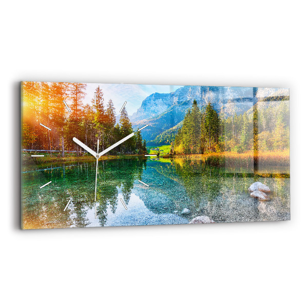 Glass wall clock rectangular River Mountains Landscape