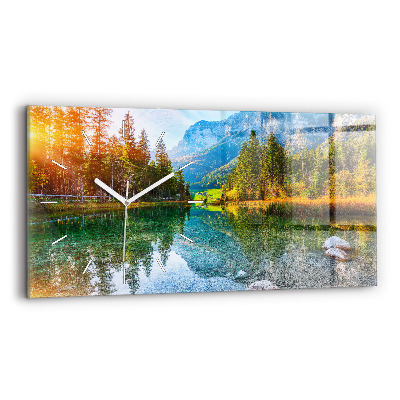 Glass wall clock rectangular River Mountains Landscape