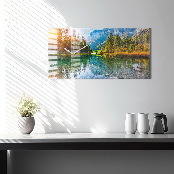 Glass wall clock rectangular River Mountains Landscape