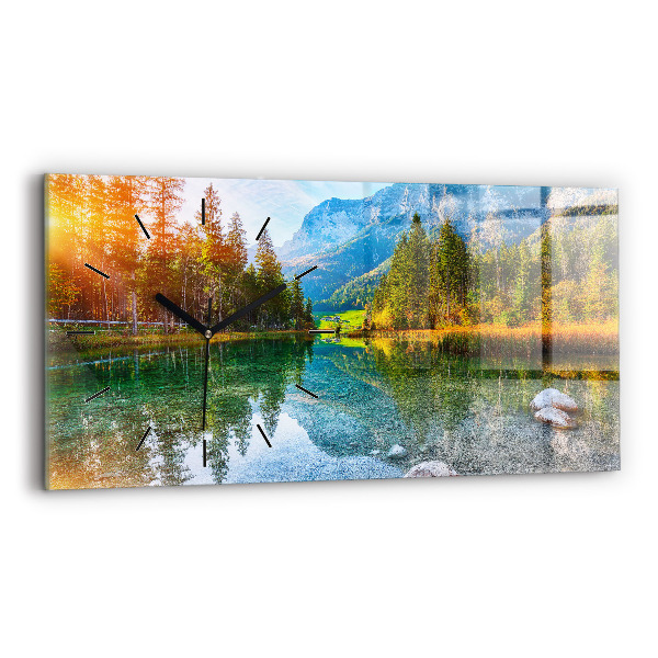 Glass wall clock rectangular River Mountains Landscape