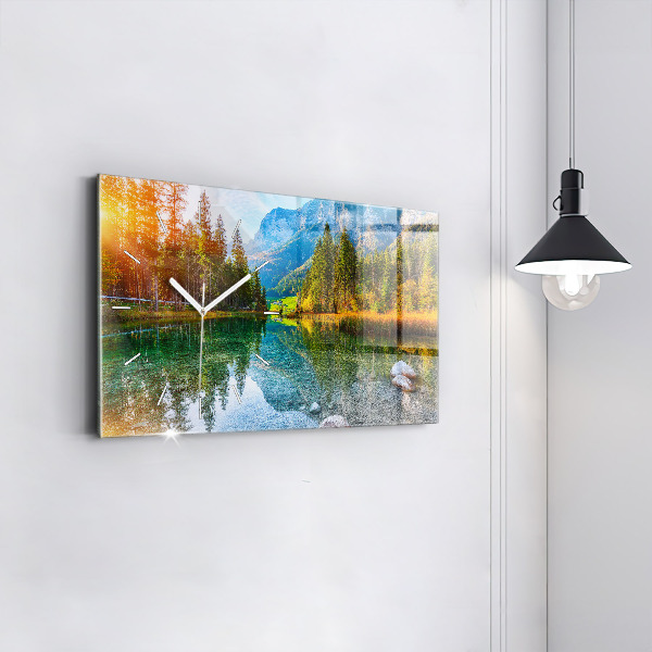 Glass wall clock rectangular River Mountains Landscape