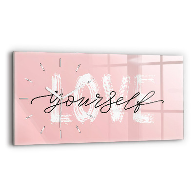 Glass wall clock rectangular The inscription Love yourself