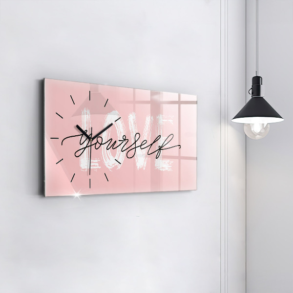 Glass wall clock rectangular The inscription Love yourself