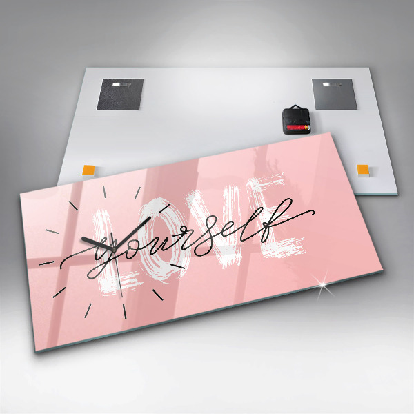 Glass wall clock rectangular The inscription Love yourself