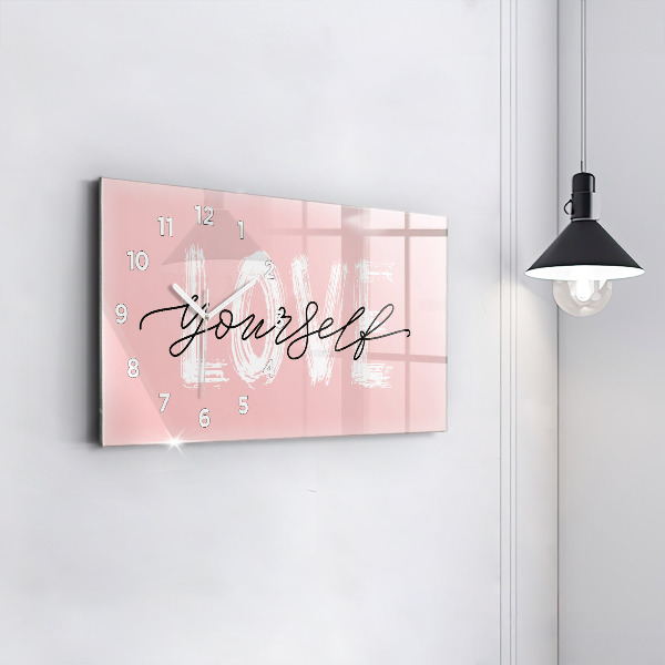 Glass wall clock rectangular The inscription Love yourself