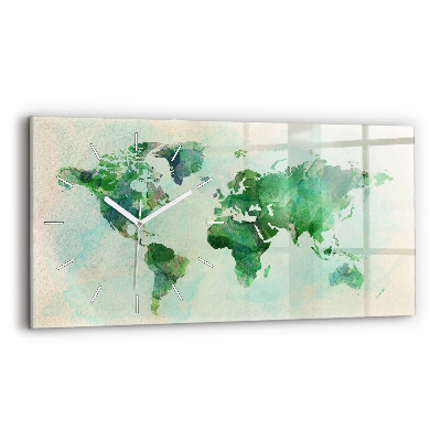 Glass wall clock rectangular Watercolor world map