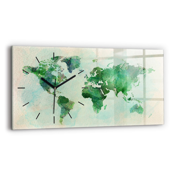 Glass wall clock rectangular Watercolor world map