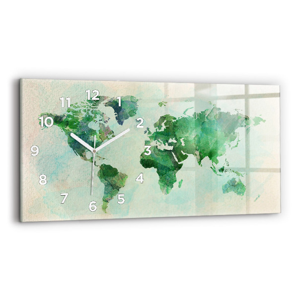 Glass wall clock rectangular Watercolor world map