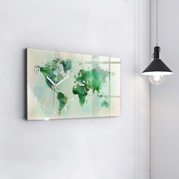 Glass wall clock rectangular Watercolor world map