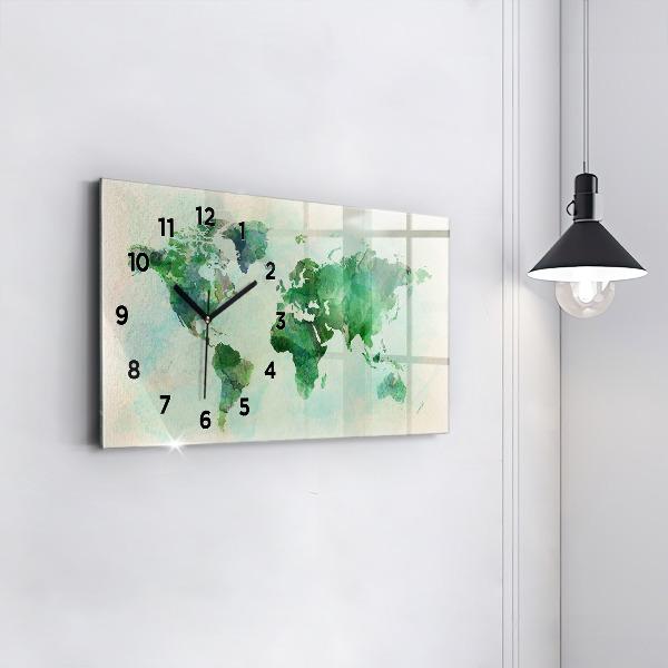 Glass wall clock rectangular Watercolor world map
