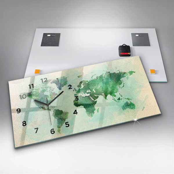Glass wall clock rectangular Watercolor world map
