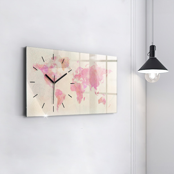 Glass wall clock rectangular Watercolor world map
