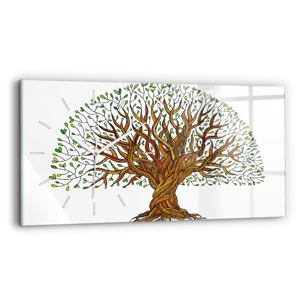 Glass wall clock rectangular Tree roots