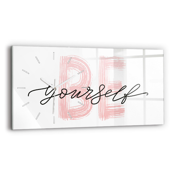 Glass wall clock rectangular The inscription Be yourself