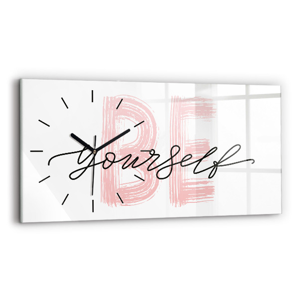 Glass wall clock rectangular The inscription Be yourself