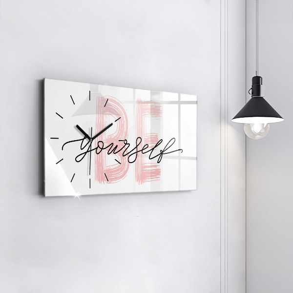 Glass wall clock rectangular The inscription Be yourself