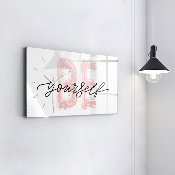 Glass wall clock rectangular The inscription Be yourself