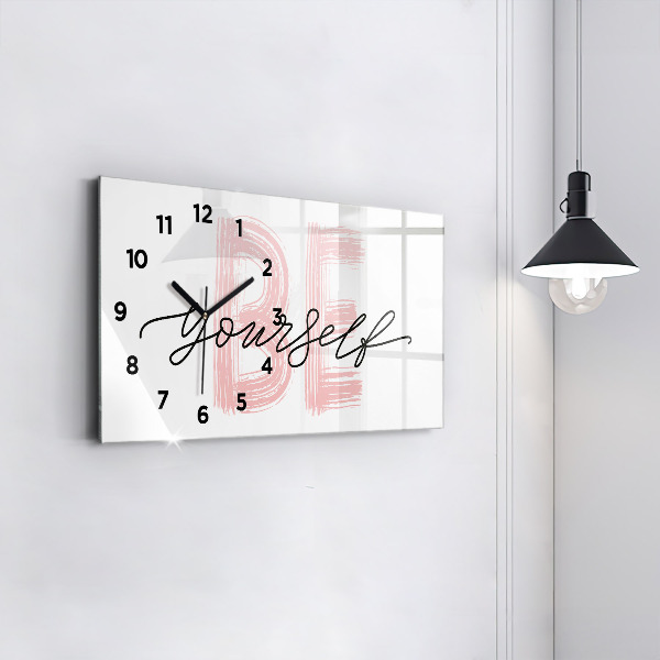 Glass wall clock rectangular The inscription Be yourself