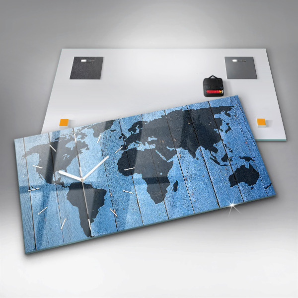Glass wall clock rectangular World map of the board