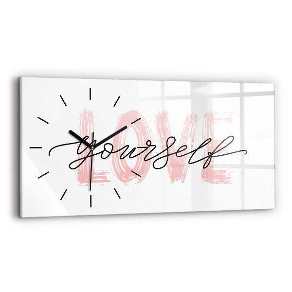 Glass wall clock rectangular Love yourself inscription