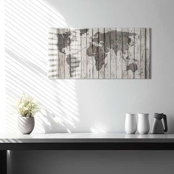 Glass wall clock rectangular World Map Boards