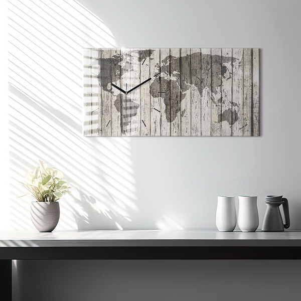 Glass wall clock rectangular World Map Boards