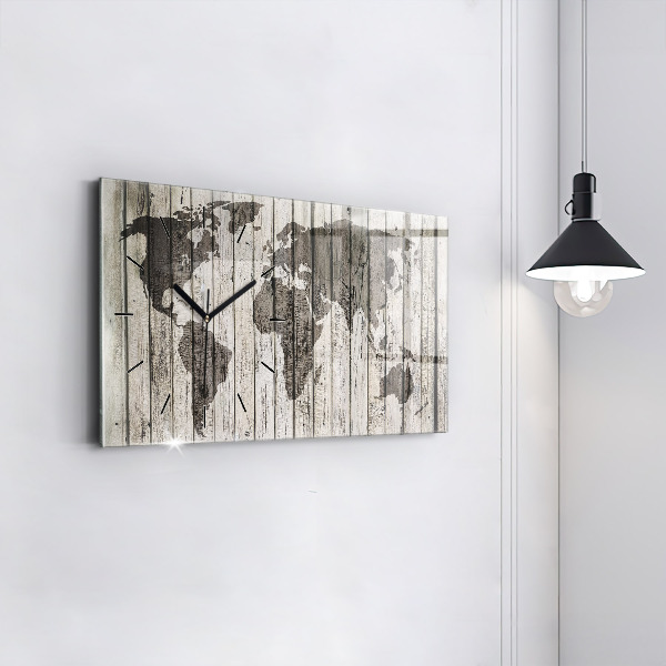 Glass wall clock rectangular World Map Boards