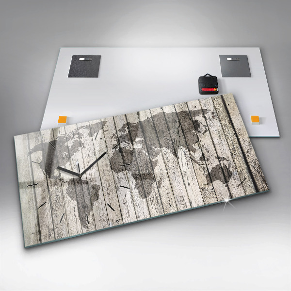 Glass wall clock rectangular World Map Boards