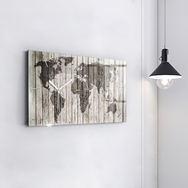 Glass wall clock rectangular World Map Boards