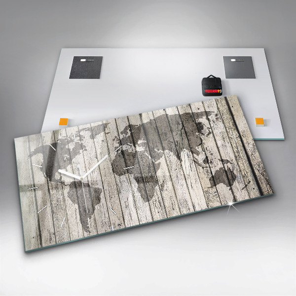 Glass wall clock rectangular World Map Boards