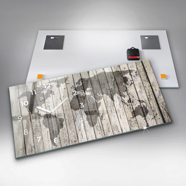 Glass wall clock rectangular World Map Boards