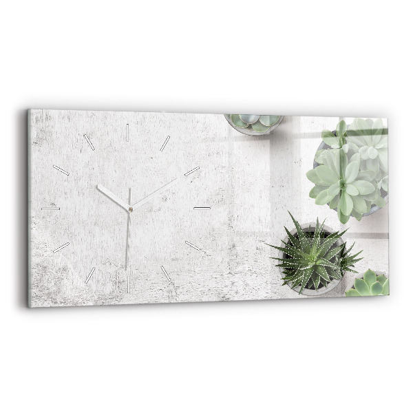 Glass wall clock rectangular Ornamental plants