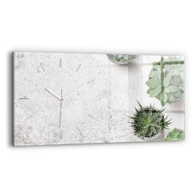 Glass wall clock rectangular Ornamental plants