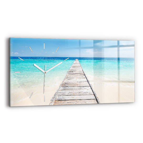 Glass wall clock rectangular Tropical island