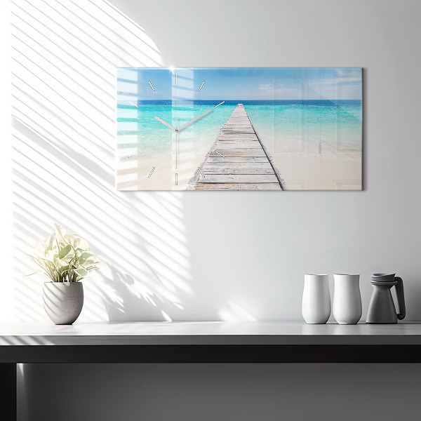Glass wall clock rectangular Tropical island