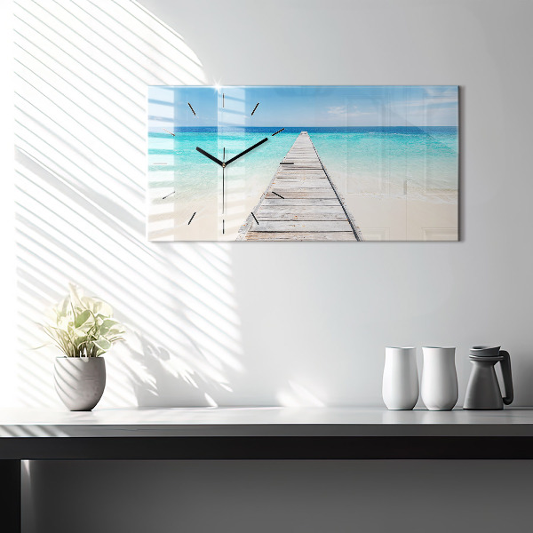 Glass wall clock rectangular Tropical island