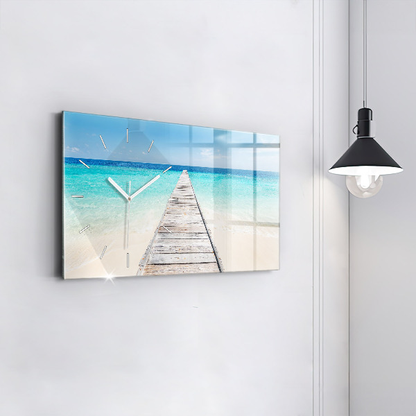 Glass wall clock rectangular Tropical island