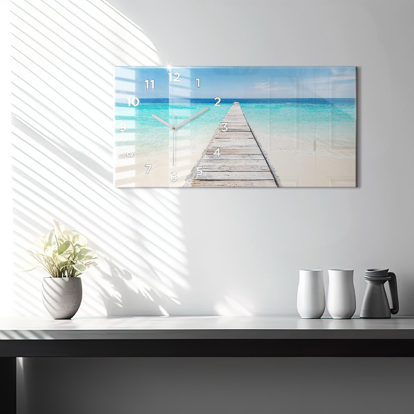 Glass wall clock rectangular Tropical island