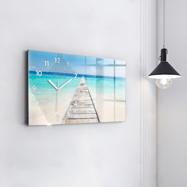 Glass wall clock rectangular Tropical island