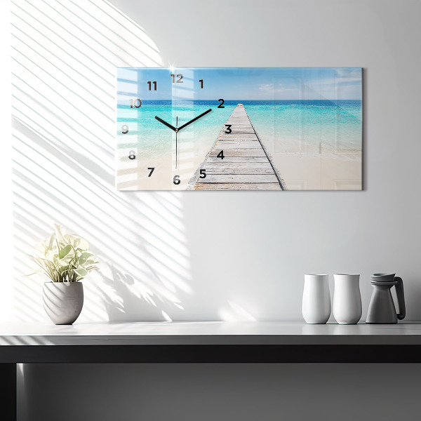 Glass wall clock rectangular Tropical island