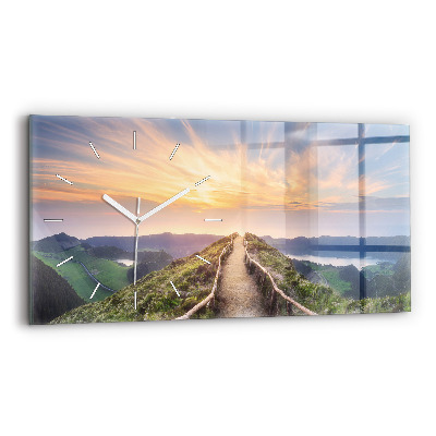 Glass wall clock rectangular Mountain Landscape